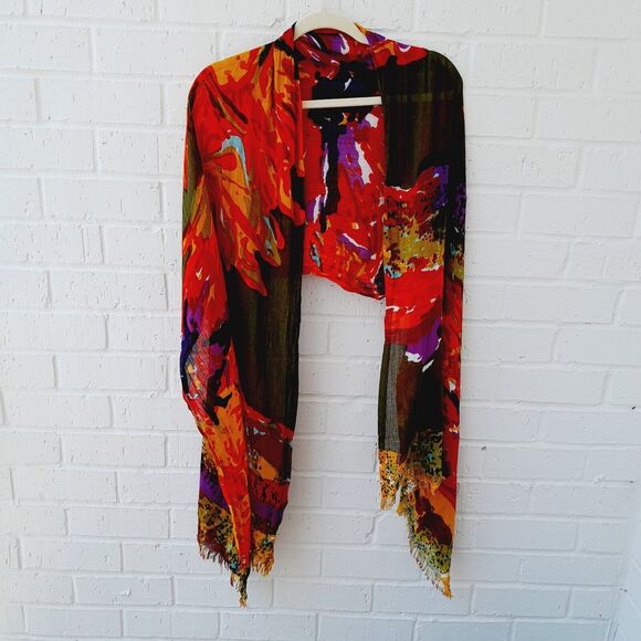 Multicolor Boho Retro Artsy Scarf Wrap Shawl 24" ×  76" - Picture 1 of 7